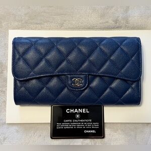 CHANEL Dark Blue Quilted Clutch